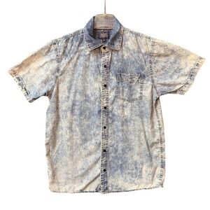 Vintage Company 81 Button Down Shirt Mens Large Blue Y2K Acid Wash Anchor Print
